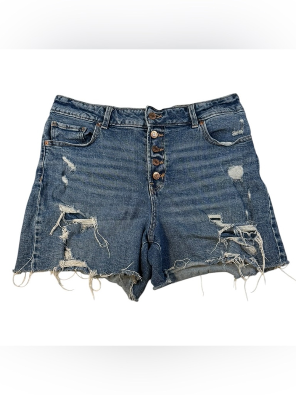 Maurices Distressed Button-Fly Denim Shorts - Blue